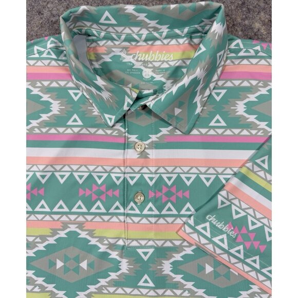 Chubbies Mens Polo Shirt Medium En Fuegos Performance Southwest Geometric Golf - Picture 1 of 12